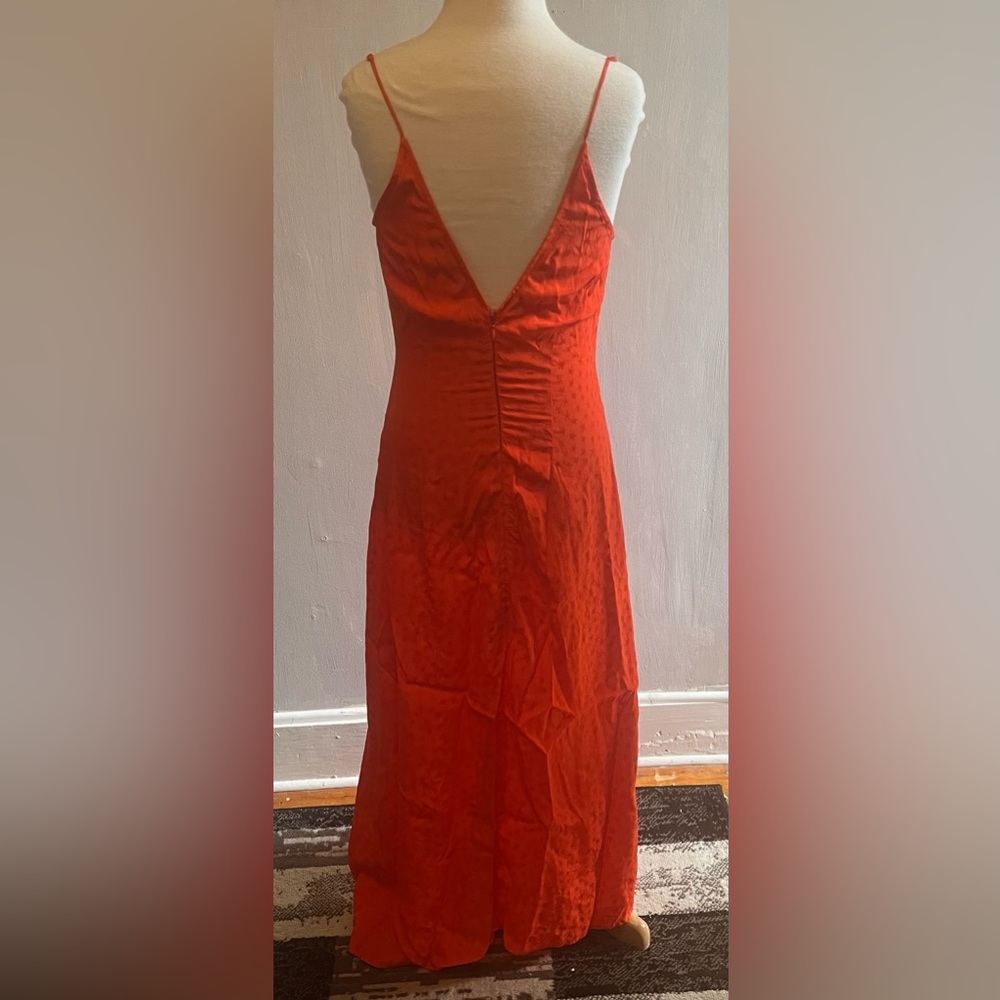 TOPSHOP Women’s Jacquard Ruched Slip Dress Maxi Asymmetrical Hem Red Size 6 - Picture 3 of 7
